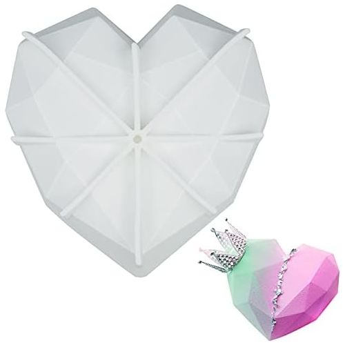  [아마존베스트]Juome Diamond Heart Love Shape Silicone Cake Mold, Silicone Cupcake Mold Oven Safe Chocolate Mousse Dessert Baking Pan, Bottom Balance Reinforcement