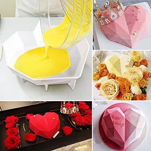  [아마존베스트]Juome Diamond Heart Love Shape Silicone Cake Mold, Silicone Cupcake Mold Oven Safe Chocolate Mousse Dessert Baking Pan, Bottom Balance Reinforcement