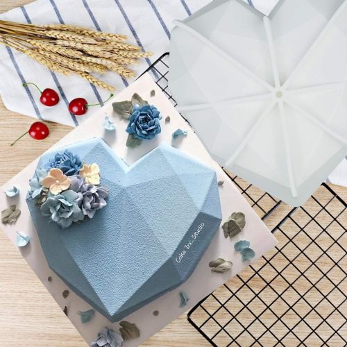  [아마존베스트]Juome Diamond Heart Love Shape Silicone Cake Mold, Silicone Cupcake Mold Oven Safe Chocolate Mousse Dessert Baking Pan, Bottom Balance Reinforcement