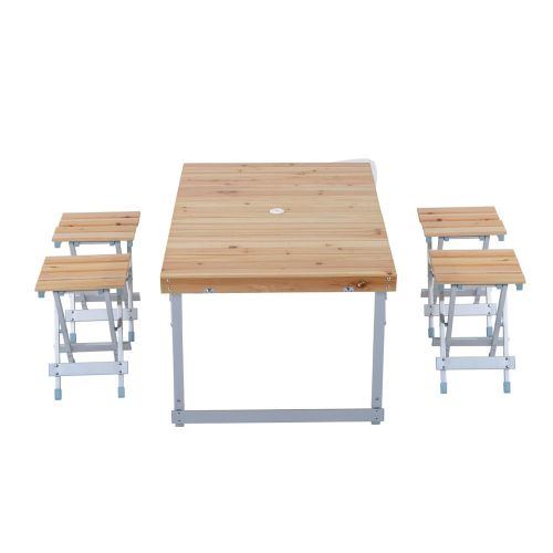  Jur_Global Wooden Height Adjustable Folding Outdoor Picnic Table Set