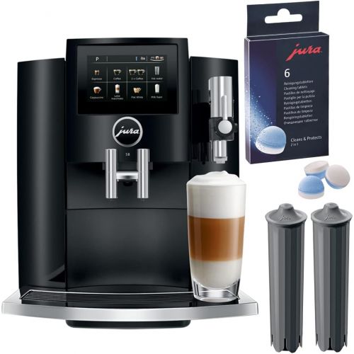  Jura S8 Automatic Coffee and Espresso Machine (Piano Black) with Cleaning Tablets (6-Count) and 2 Smart Filter Cartridges Bundle (4 Items)