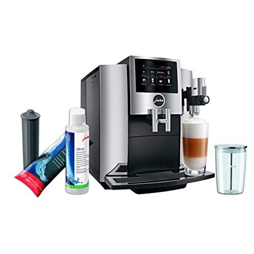  Jura S8 Automatic Coffee Machine Moonlight Silver Set with Smart Water Filter, Milk System Cleaner and Milk Container