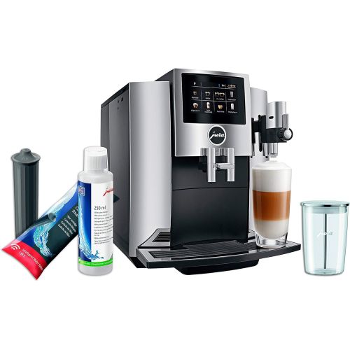  Jura S8 Automatic Coffee Machine Moonlight Silver Set with Smart Water Filter, Milk System Cleaner and Milk Container