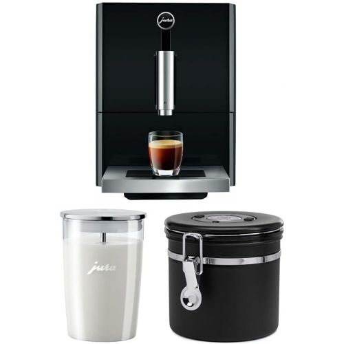  Jura A1 Ultra Compact Coffee Center 15148 with PEP, Piano Black, Includes Glass Milk Container and Bean Canister Bundle (3 Items)