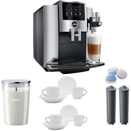  JURA S8 Automatic Coffee Machine with PEP, Chrome Includes Milk Container, 2 Smart Filter Cartridges, Cleaning Tablets, 2 Demi Spoons and 2 Espresso Cups Bundle: Kitchen & Dining