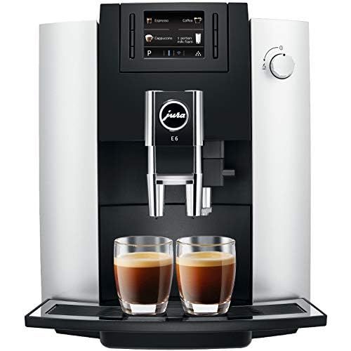  Jura 15070 E6 Automatic Coffee Center, Platinum Includes Filter Cartridge, Cleaning Tablets, Frothing Pitcher, Coffee Beans and 2 Ceramic Cups and Saucers