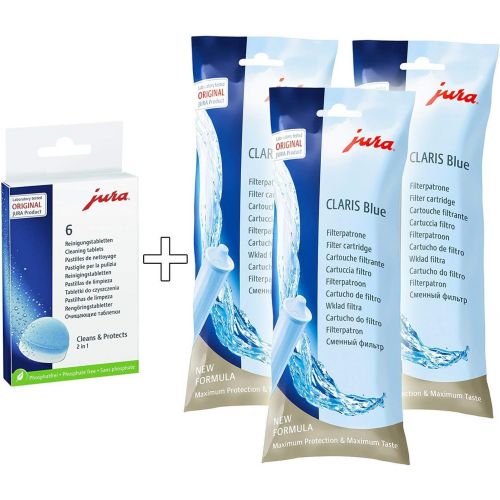  [아마존베스트]Jura Claris Blue Water Filter Cartridges (x3) and Cleaning Tablets (6 Tabletts) Combo Pack