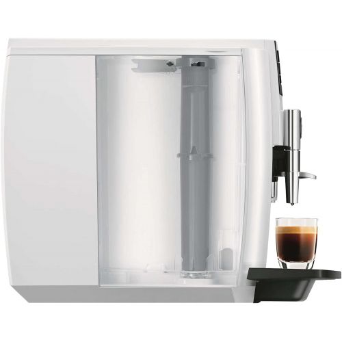  Jura E6 Automatic Coffee Center (Piano White) with Descaling Liquid, 2 Cup and Saucer Sets and Coffee Canister Bundle (5 Items)