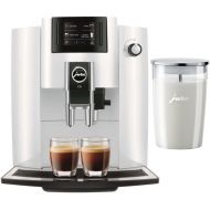 Jura E6 Automatic Coffee Center (Piano White) with Glass Milk Container Bundle (2 Items)