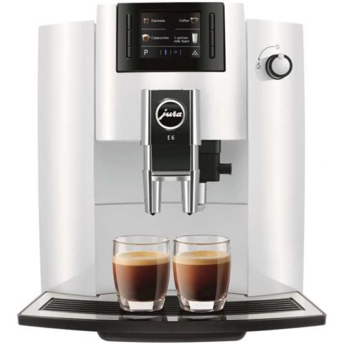  Jura E6 Automatic Coffee Center (Piano White) with Glass Milk Container Bundle (2 Items)