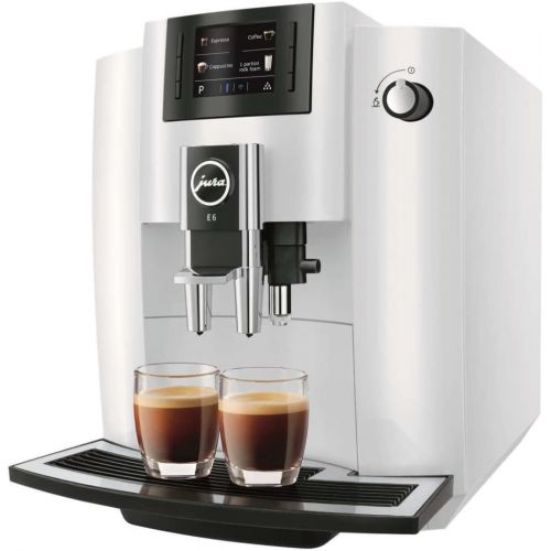  Jura E6 Automatic Coffee Center (Piano White) with Glass Milk Container Bundle (2 Items)