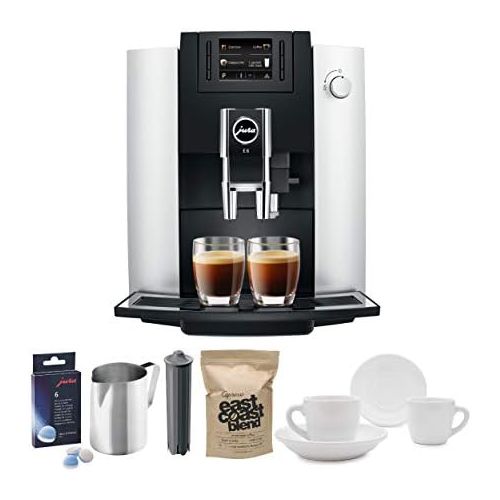  Jura 15070 E6 Automatic Coffee Center, Platinum Includes Jura Milk Container, Filter Cartridge, Frothing Pitcher, Coffee Beans and 2 Ceramic Cups and Saucers