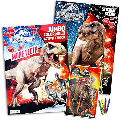  Jurassic World Coloring Book Set with Stickers and Posters (3 Books)