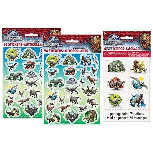  Jurassic World Stickers & Tattoos ~ 8 Sticker Sheets and 24 Tattoos ~ Party Favors