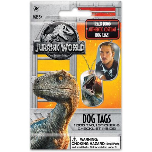  Jurassic World 97629520040 2018 Fallen Kingdom Dino Track Down Authentic Costume Dog Tags One Sticker and Checklist Inside, Jurassic Park Toys, Owen Grady (Chris Pratt) and Velocir