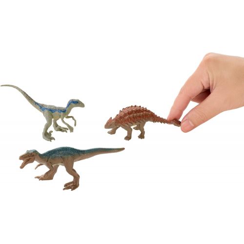  Jurassic World Toys Jurassic World Mini Dino Baryonyx, Ankylosaurus, Metallic Blue Figures, 3 Pack