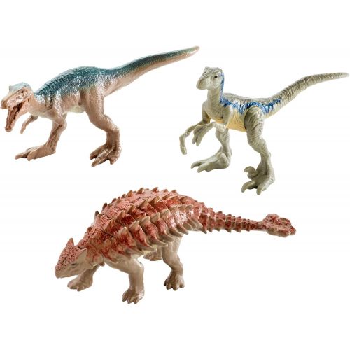  Jurassic World Toys Jurassic World Mini Dino Baryonyx, Ankylosaurus, Metallic Blue Figures, 3 Pack