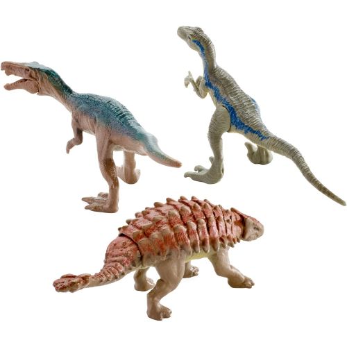  Jurassic World Toys Jurassic World Mini Dino Baryonyx, Ankylosaurus, Metallic Blue Figures, 3 Pack