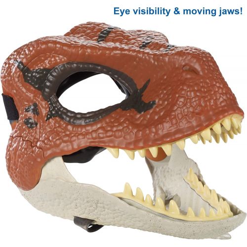  JURASSIC WORLD 벨로시랩터 마스크 4세 이상 공룡 마스크 사실적인 질감과 색상, 눈과 코 구멍, 안전한 스트랩