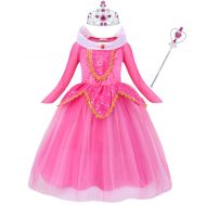 Jurebecacia Jurebecia Princess Aurora Costume Girls Halloween Party Dress Up Long Sleeve Elegant Dresses Outfits 2-10Years