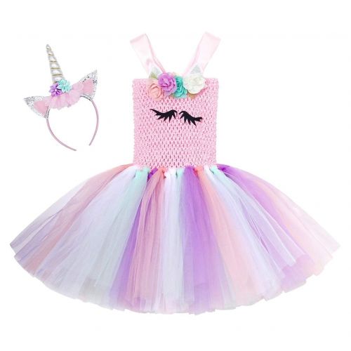  Jurebecia Girls Unicorn Rainbow Tutu Dress for Birthday Party Christmas Halloween Costumes Outfits 2-12 Years