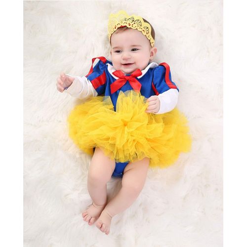  Jurebecia Baby Girls Snow White Bodysuit Princess Fancy Dress up Photography Prop Outfit 3Pcs Set 0-12 Months