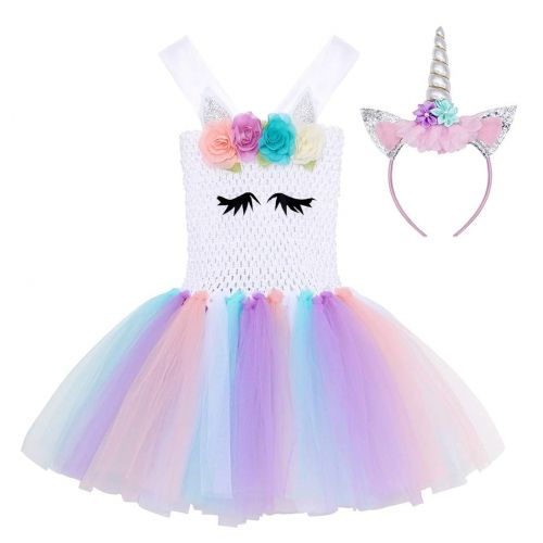  Jurebecia Girls Unicorn Rainbow Tutu Dress for Birthday Party Christmas Halloween Costumes Outfits 2-12 Years