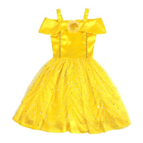  Jurebecia Princess Belle Costume for Girls Halloween Dress up Fancy Party Outfit 2-10 Years