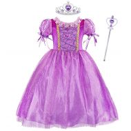 Jurebecia Rapunzel Dress Girls Christmas Costume Princess Cosplay Kids Clothes 1-10Years