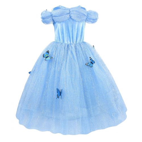  Jurebecia Cinderella Dress Girls Costume Butterfly Birthday Party Princess Cosplay 1-10Years