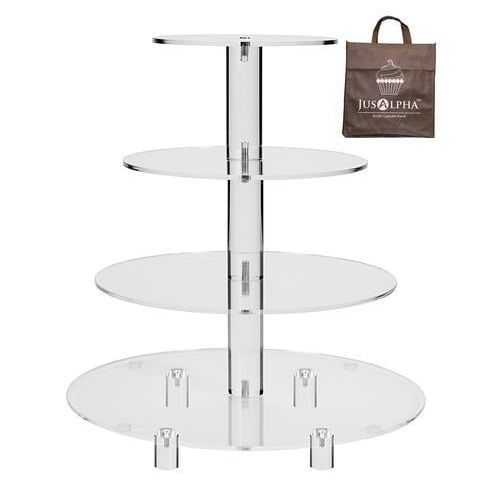  Jusalpha 4 Tier Acrylic Glass Round Cake Stand-cupcake Stand- Dessert Stand-tea Party Serving Platter for Wedding Party(4R) (With Rod Feet)