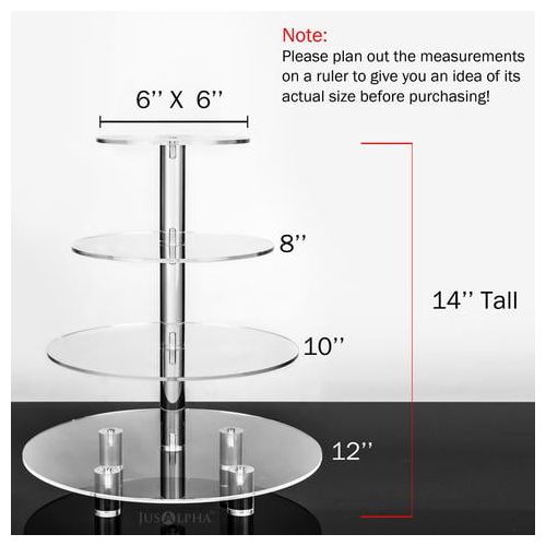  Jusalpha 4 Tier Acrylic Glass Round Cake Stand-cupcake Stand- Dessert Stand-tea Party Serving Platter for Wedding Party(4R) (With Rod Feet)