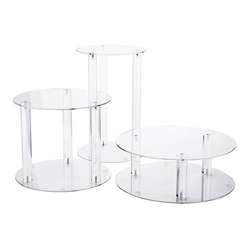  Jusalpha 3 Tier Large Acrylic Glass Round Wedding Cake Stand, Food Display Stand, Cupcake Stand, Dessert Display Platter WCS02 (3 tier with base tier)