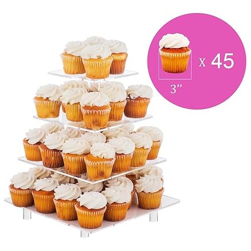  Jusalpha® Large 4 Tier Square Acrylic Cupcake Tower Stand for Dessert, Pastry, Serving Platter-Candy Bar Party Decor and Supply(with Rod Feet) (4SF-V2)