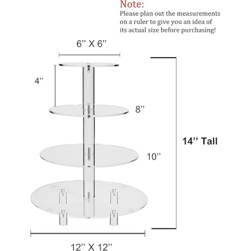  Jusalpha Large 4 Tier Acrylic Round Cake Stand Cupcake Stand Dessert Tower Tea Party Serving Platter, Cupcake Tree Wedding Party Decor, Stand with Rod Feet (4RF)