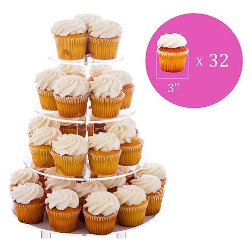  Jusalpha Large 4 Tier Acrylic Round Cake Stand Cupcake Stand Dessert Tower Tea Party Serving Platter, Cupcake Tree Wedding Party Decor, Stand with Rod Feet (4RF)