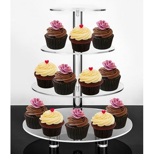  Jusalpha Large 4 Tier Acrylic Round Cake Stand Cupcake Stand Dessert Tower Tea Party Serving Platter, Cupcake Tree Wedding Party Decor, Stand with Rod Feet (4RF)