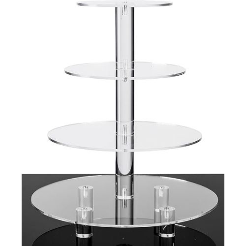  Jusalpha Large 4 Tier Acrylic Round Cake Stand Cupcake Stand Dessert Tower Tea Party Serving Platter, Cupcake Tree Wedding Party Decor, Stand with Rod Feet (4RF)