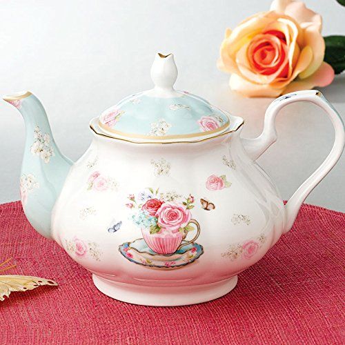  Jusalpha Royal Floral Fine Bone China Rose Vintage Teapot (B)