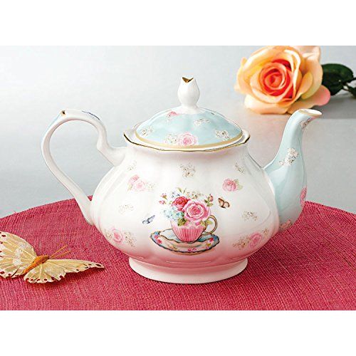  Jusalpha Royal Floral Fine Bone China Rose Vintage Teapot (B)