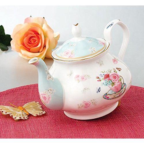  Jusalpha Royal Floral Fine Bone China Rose Vintage Teapot (B)