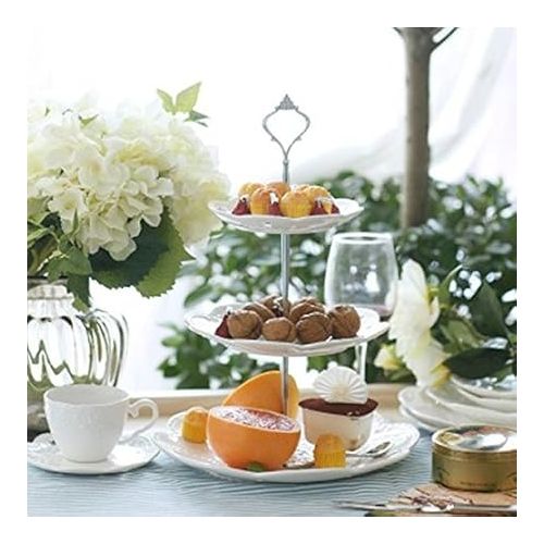  Cupcake Stand- Jusalpha 3-Tier White Porcelain Cake Stand Dessert Stand-Cupcake Stand-Tea Party Serving Platter, Comes in a Gift Box- Free Sugar Tong