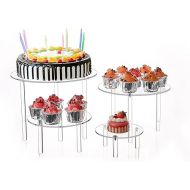 Jusalpha 4 Individual Adjustable Round Acrylic Cake Stand for Cupcake, Wedding Cake, Dessert Table, Duable Clear Risers for Weddings, Birthday Parties, and Candy Bar (4 Sizes) (12 Inches, Round)