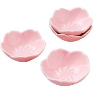 Jusalpha Pink Cherry Blossom Porcelain Sauce/Seasoning Dish, Sushi Soy Dipping Bowl, Dessert , Appetizer Plates, Serving Dish for Kitchen Home (Set of 4, Pink)