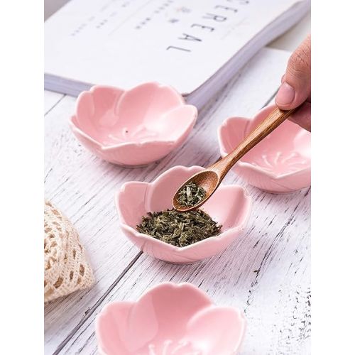  Jusalpha Pink Cherry Blossom Porcelain Sauce/Seasoning Dish, Sushi Soy Dipping Bowl, Dessert , Appetizer Plates, Serving Dish for Kitchen Home (Set of 4, Pink)