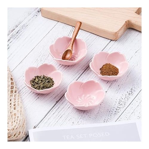  Jusalpha Pink Cherry Blossom Porcelain Sauce/Seasoning Dish, Sushi Soy Dipping Bowl, Dessert , Appetizer Plates, Serving Dish for Kitchen Home (Set of 4, Pink)