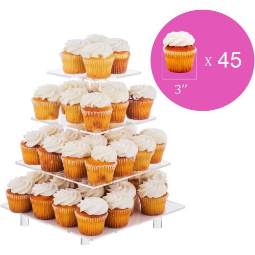  Jusalpha 5 Tier Wedding Event Square Acrylic Cupcake Stand-Cupcake Tower-Cake Stand-Dessert Display (5SFS)