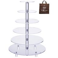 Jusalpha Large 6-Tier Acrylic Glass Round Wedding Cake Stand- Cupcake Stand Tower/Dessert Stand- Pastry Serving Platter- Food Display Stand (Large With Rod Feet) (6RF)