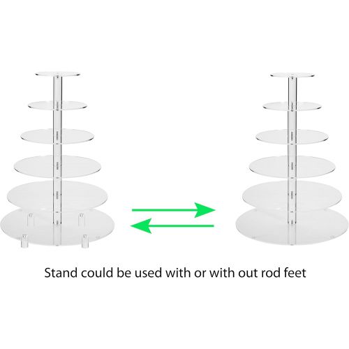  Jusalpha Large 6-Tier Acrylic Glass Round Wedding Cake Stand- Cupcake Stand Tower/Dessert Stand- Pastry Serving Platter- Food Display Stand (Large With Rod Feet) (6RF)