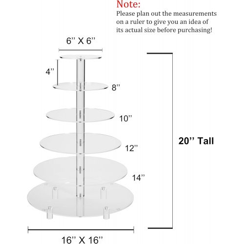  Jusalpha Large 6-Tier Acrylic Glass Round Wedding Cake Stand- Cupcake Stand Tower/Dessert Stand- Pastry Serving Platter- Food Display Stand (Large With Rod Feet) (6RF)